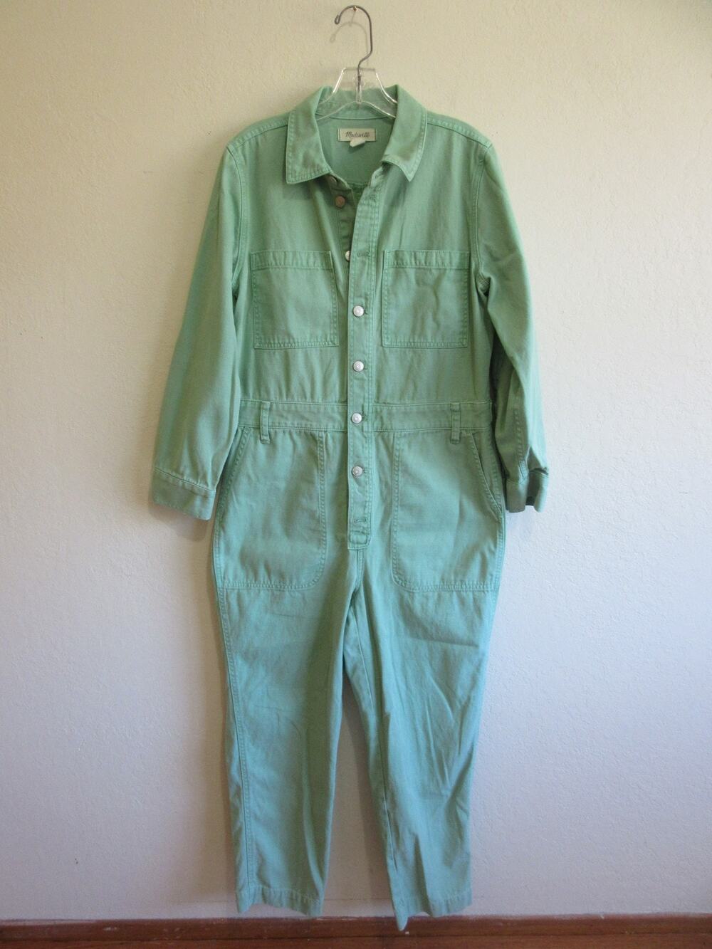 MADEWELL Green Utility Denim Long Sleeve L Cotton Jumpsuit-CA